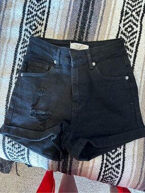 Wax Jen Black Denim High-Rise Shorts